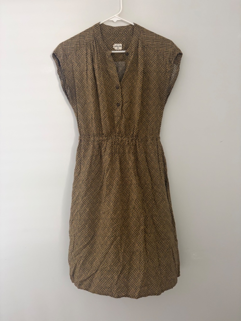 Green and Khaki Bridge and Burn Short Sleeve Shirtdress - XS